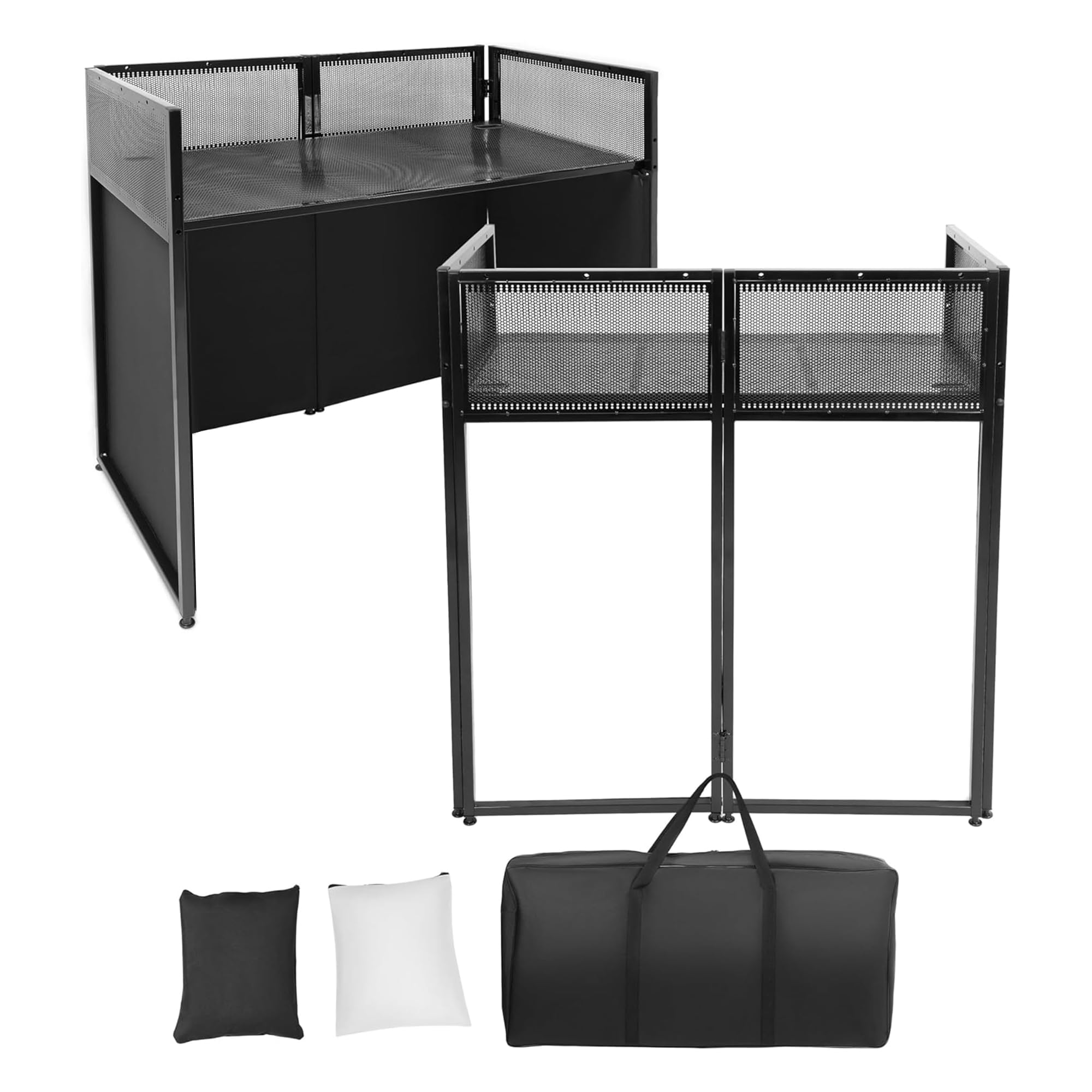 HECASA Portable DJ Booth Facade Foldable 20" x 40" Table with Black & White Scrims Carrying Bag Metal Frame DJ Facade Table Station for Party, Show, Gathering