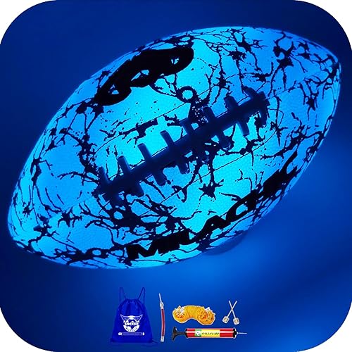 Glow in The Dark Football, Holographic Blue Glowing Leather Football