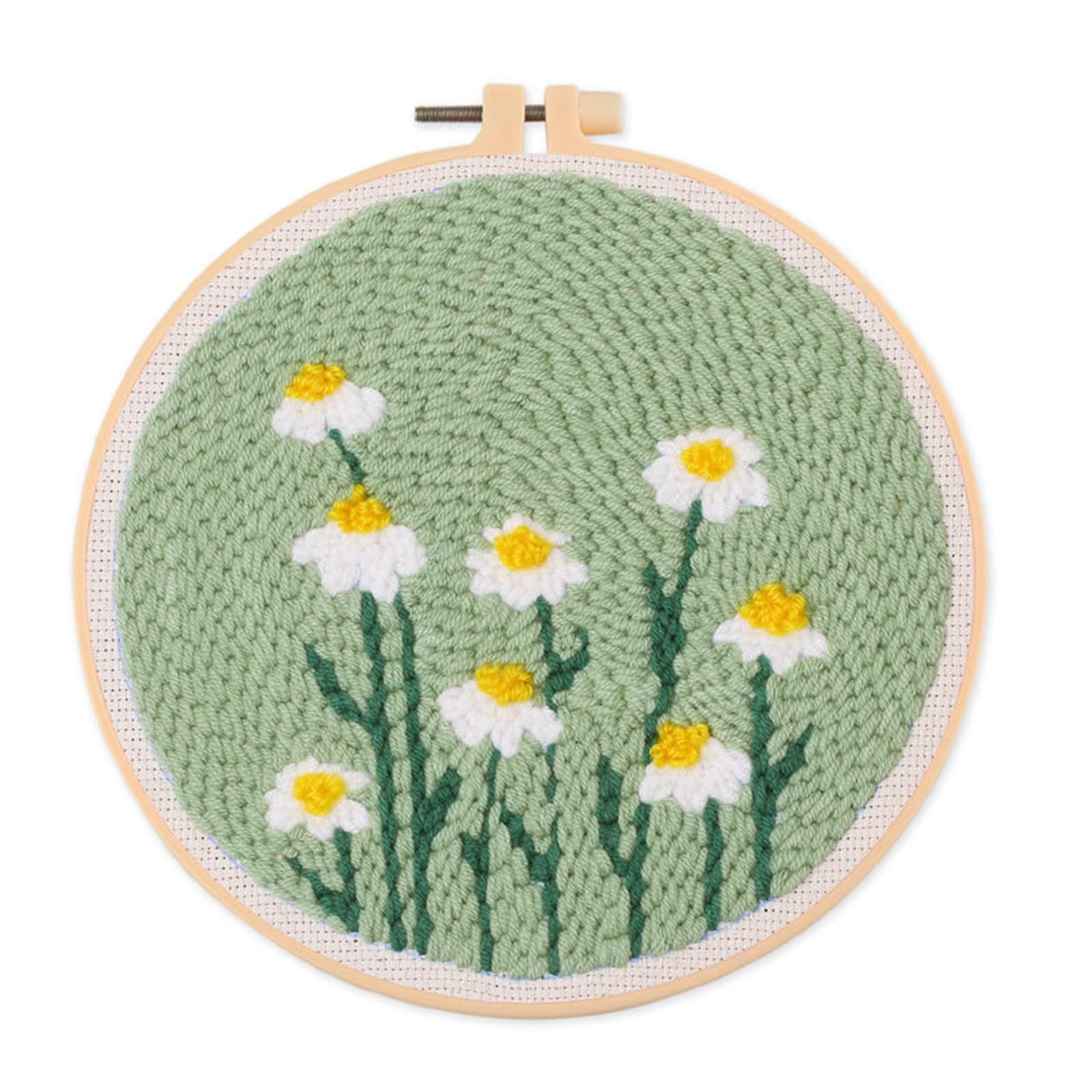 QINZITAO Flower Punching Needlle Embroidery Set with Instruction Embroidery Cloth Pattern Stitching Hoop Yarn Needle