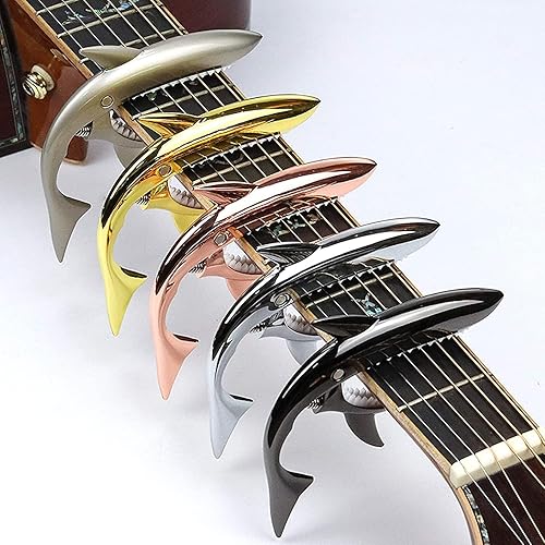 Miniatura 5 de Cejilla de guitarra de tiburón Pretty Cool Capo para guitarra eléctrica acústica clásica, ukelele de aleación de zinc, cejilla de resorte (plateado)