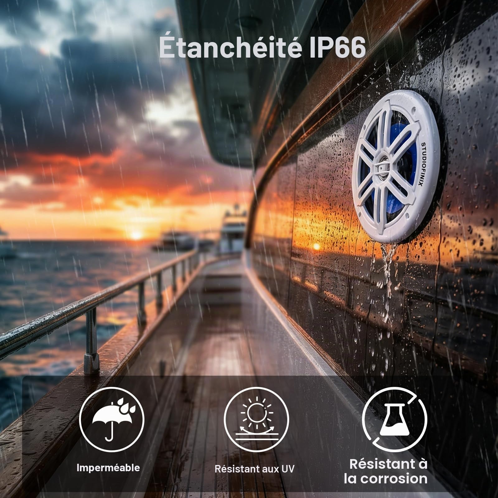 Enceintes Marines STUDIOFINIX 6,5 Pouces, 700 W, avec éclairage LED - Enceintes 2 Voies résistantes aux intempéries, idéales pour Les Bateaux, Les quads et Les UTV (Paire, Blanc)