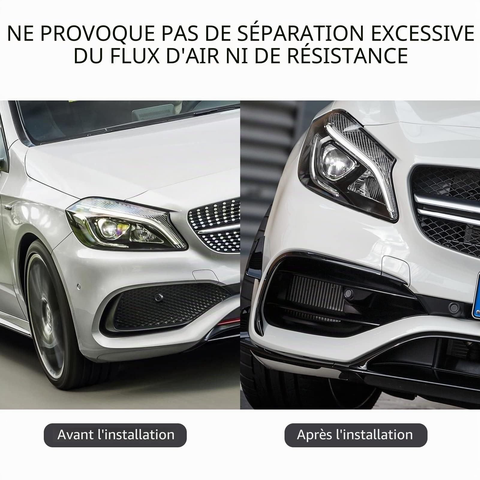 Aileron de Pare-Chocs Avant, Lot de 3 Garnitures de Séparateur de Pare-Chocs Avant Noir Brillant pour Classe A W176 AMG-Line A45 2015-2018