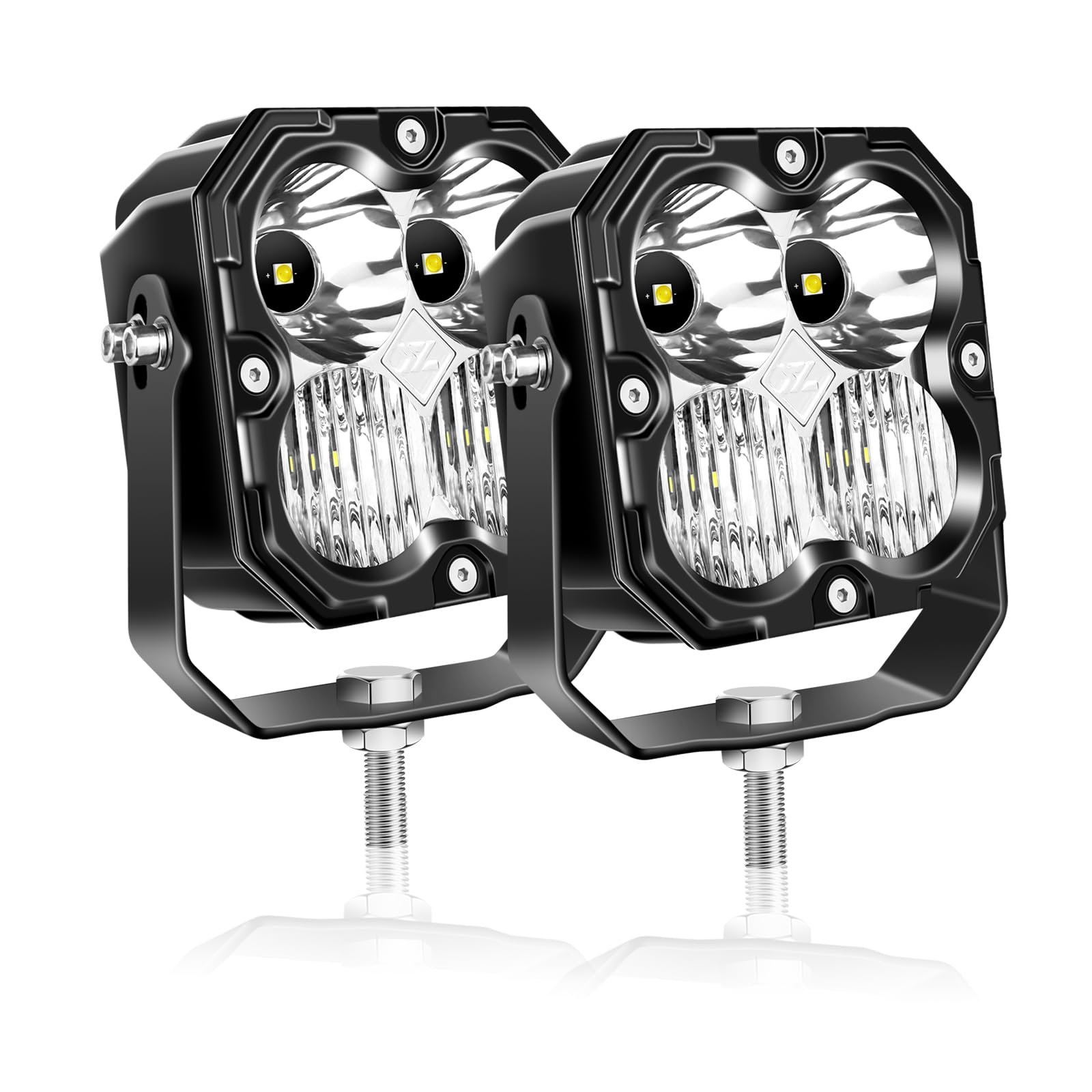 AUXTINGS Zestaw 2 świateł roboczych LED 10 cm 30 W z okablowaniem o szerokości 3000 lm, wodoszczelne światła przeciwmgielne do jazdy terenowej 4x4, do samochodów SUV ATV UTV, ciężarówki, ciągnika