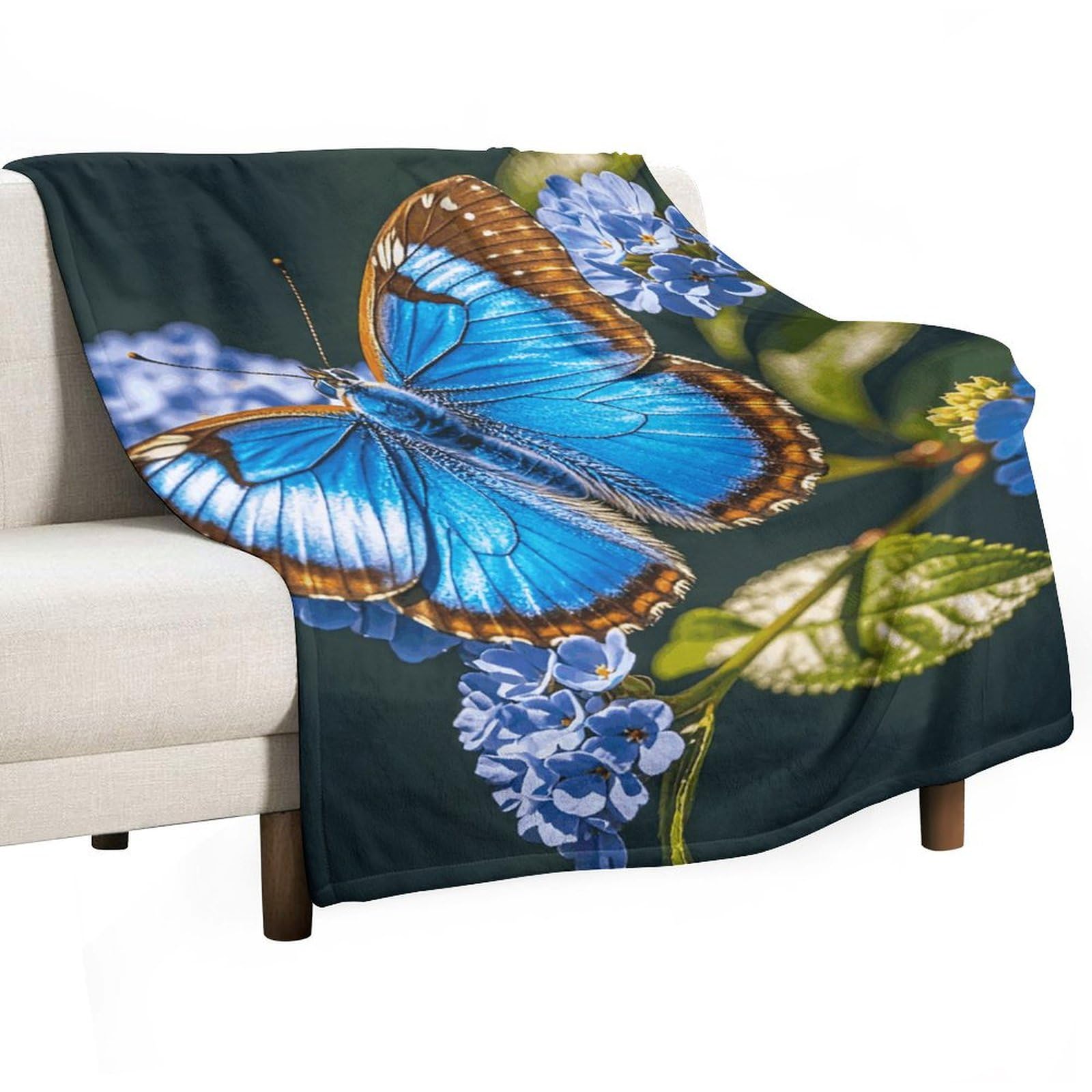 Couverture en flanelle haut de gamme motif papillon bleu canapé
