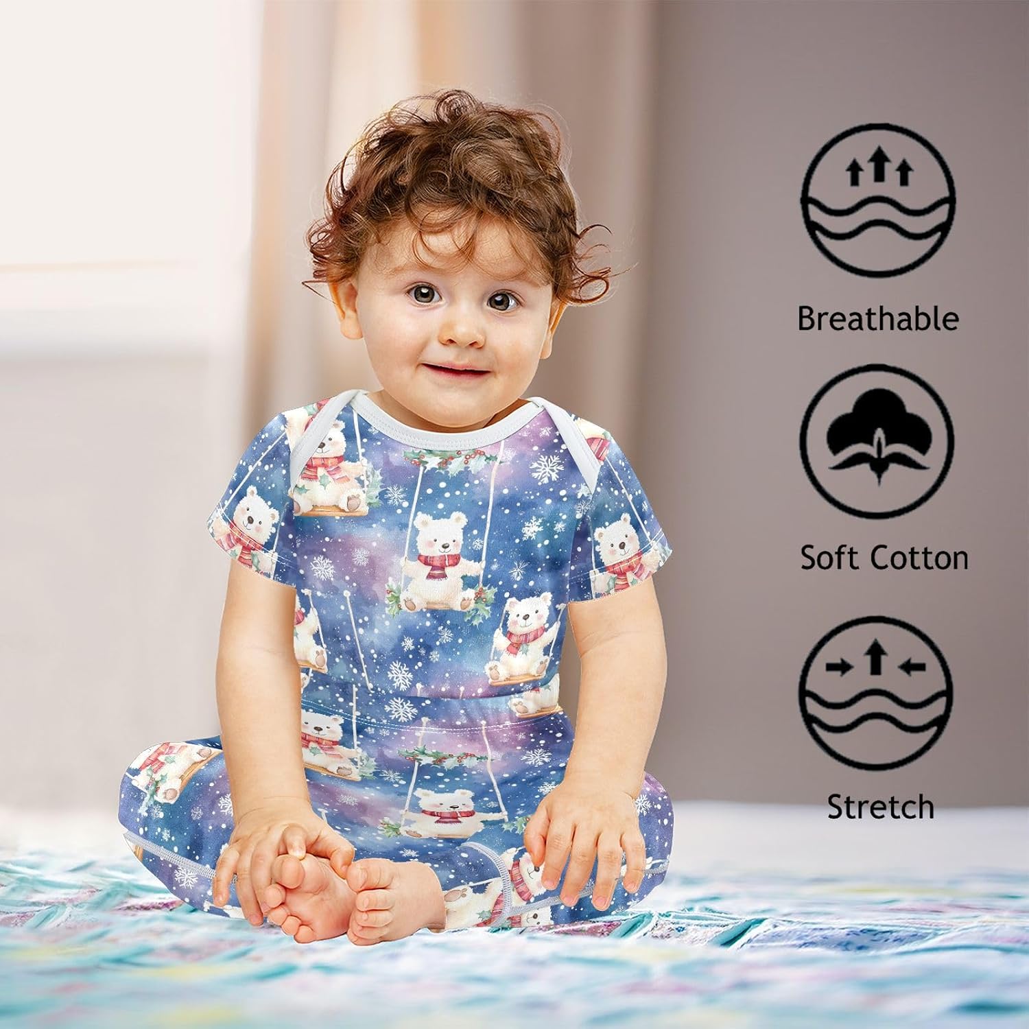 vvfelixl Baby Clothes Polar Bears on Swings Baby Bodysuits Set Unisex Short Sleeve Babys Pants Sets 0-3M