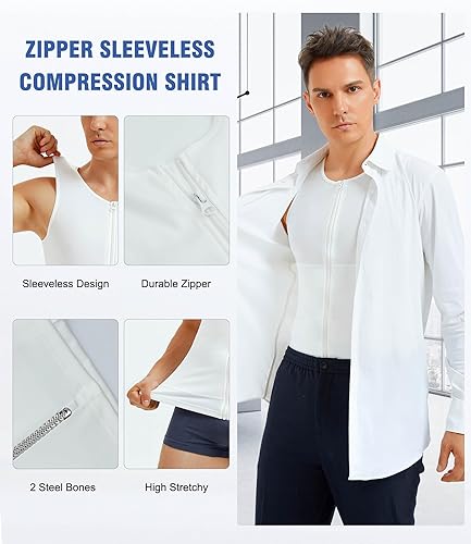 Vista 2 de Eleady Compression Shirts for Men Zipper Vest Body Shaper Slimmer Undershirts
