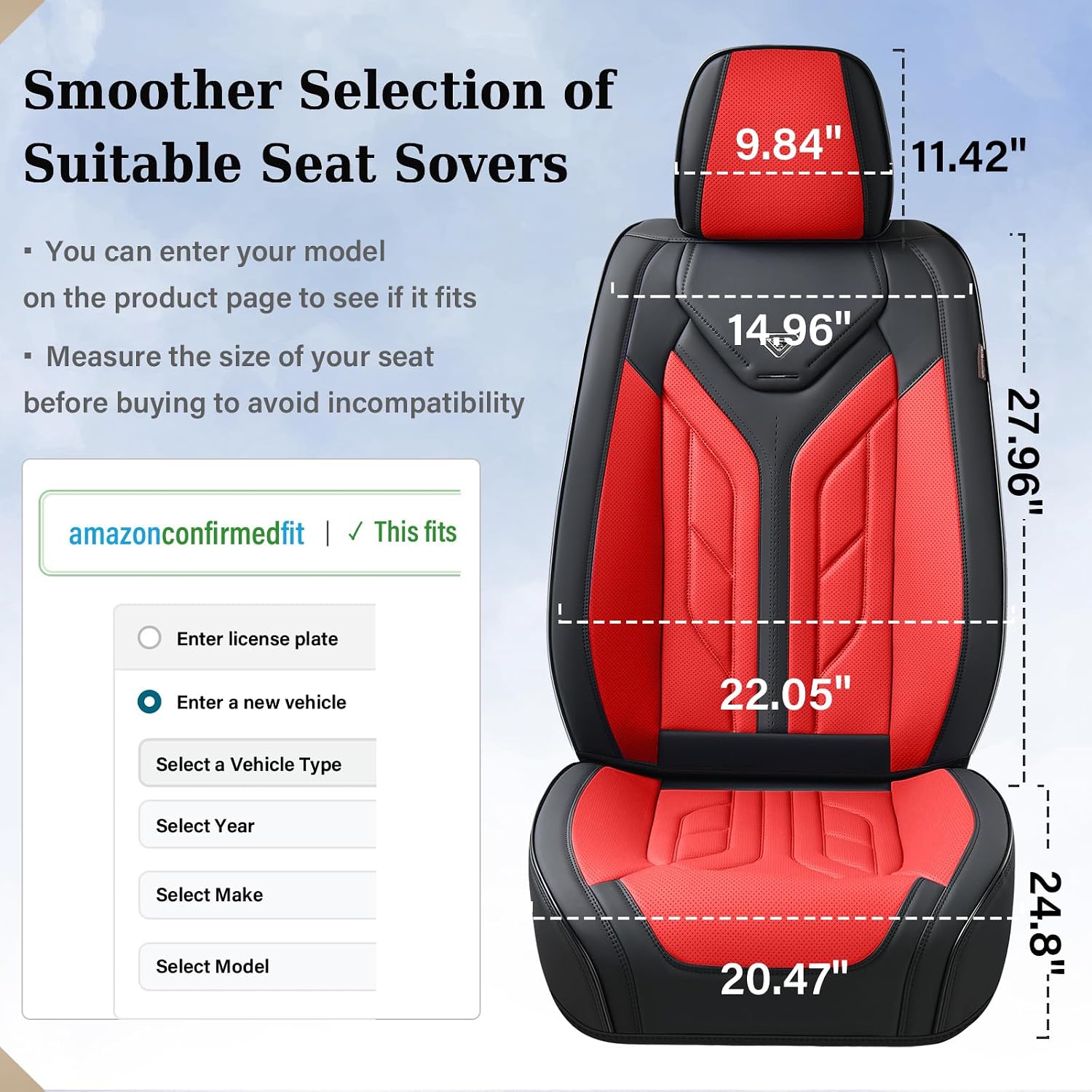  Seat Covers, Car Seat Covers Front Seats, Leather Seat Covers for Cars, Automotive Seat Covers Car Seat Protector Car Seat Cushion Universal Fit for Most Sedans SUV Pick-up Truck(Black&Red) thumbnail