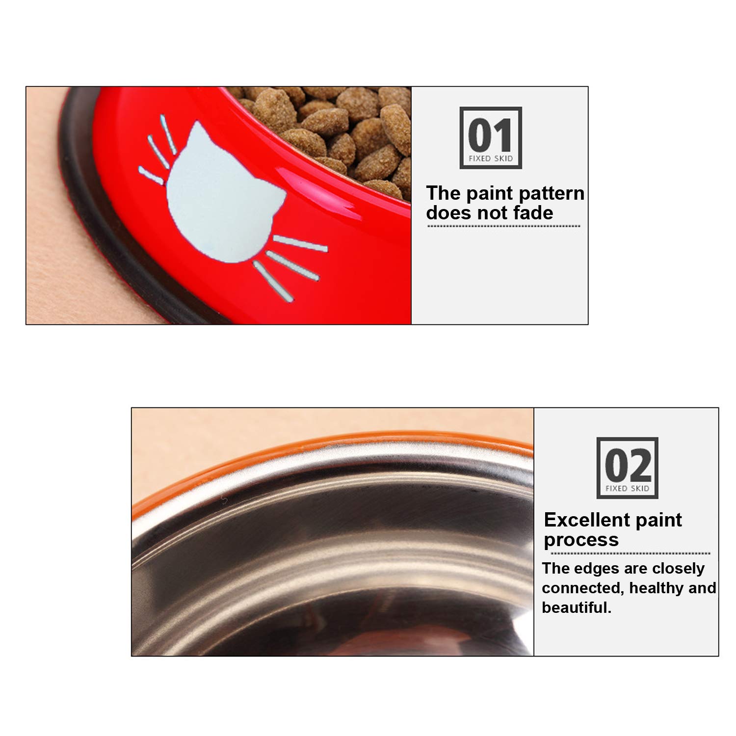 Ciotola antiscivolo in acciaio inox per gatti set da 3 multicolore nero rosso