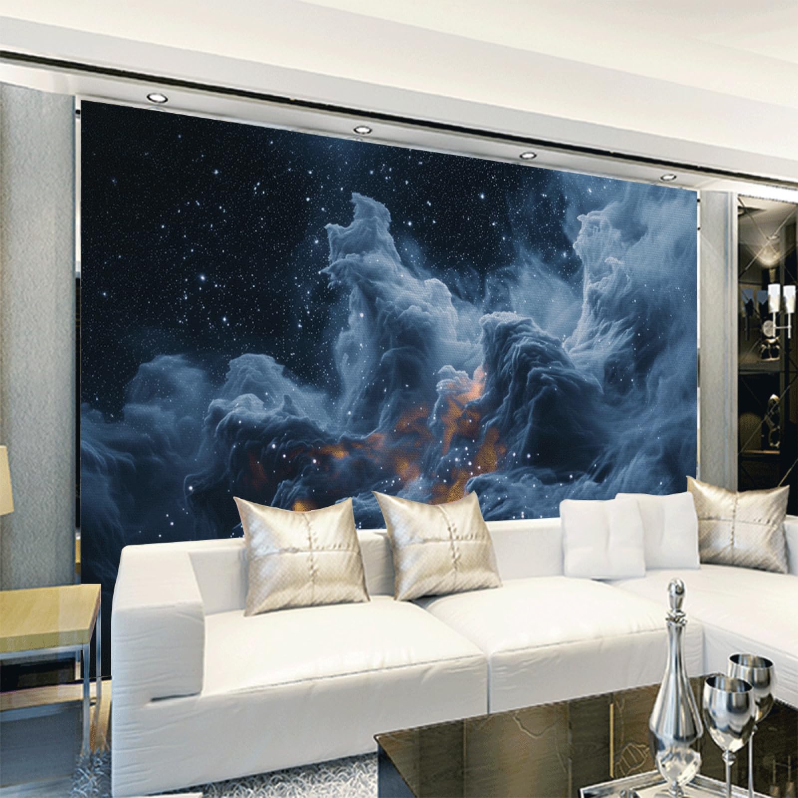 Papel Pintado Pared DormitorioCielo Azul Estrellado Papel para Pared Removible sin Pegamento Decoración Mural para Salón Oficina Habitación Infantil Fácil de Instalar 400x240cm