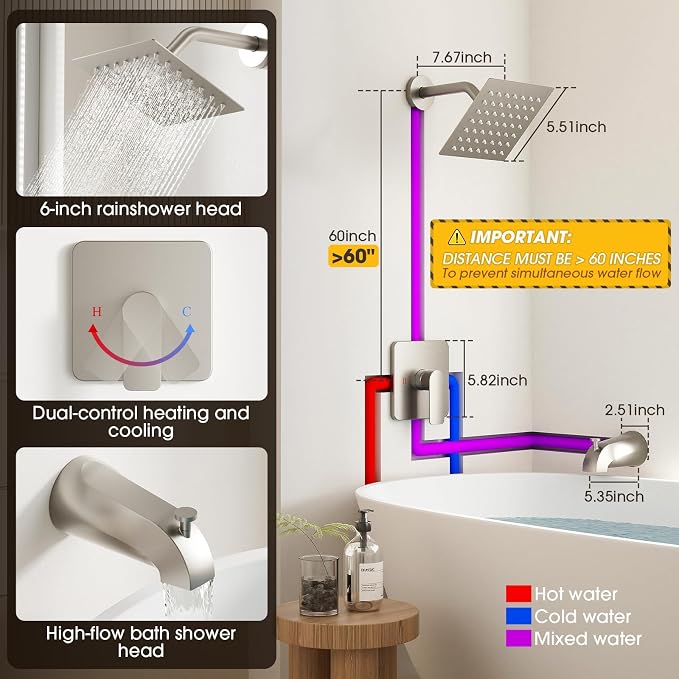 Set de grifería para ducha y bañera con válvula incluido, acabado níquel satinado miniatura 7