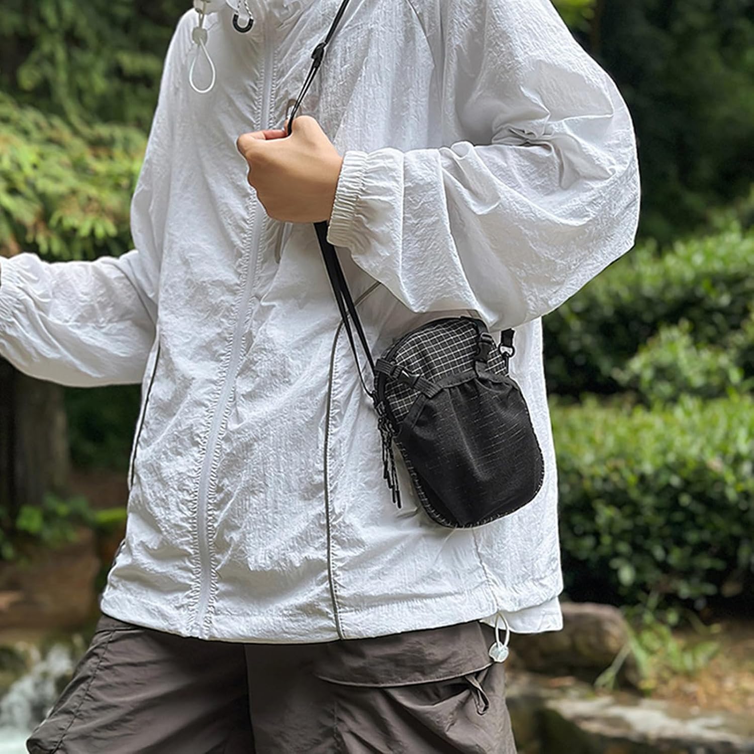 Men's Shoulder Bag, Multi-purpose Storage, Waterproof Satchel Bag, Nylon+Black, for Hiking/Camping/Daily/School/Work image 3