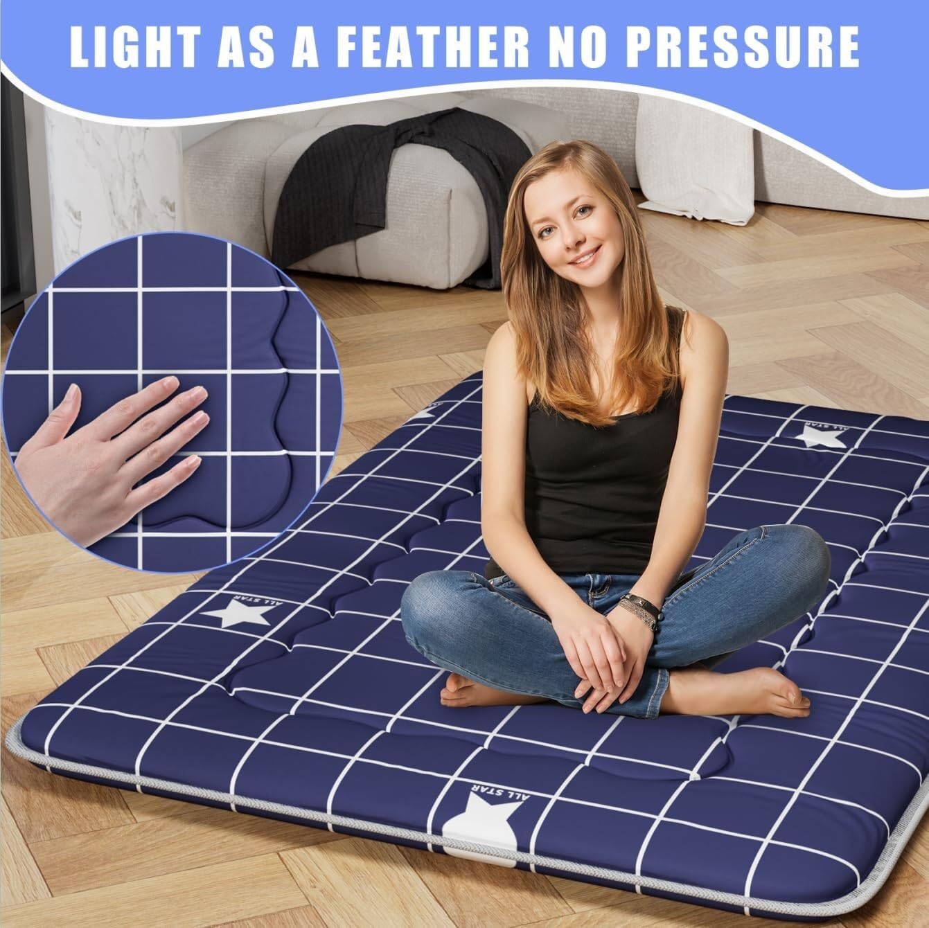 Generic Japanese Futon Mattress, Foldable Tatami Mat Portable Dormitory Sleeping Pad with Bag & Strap, Floor Mattress Thicken Sleeping Mattress Roll up Camping Mattress (Blue Star H1, 60""X80"")