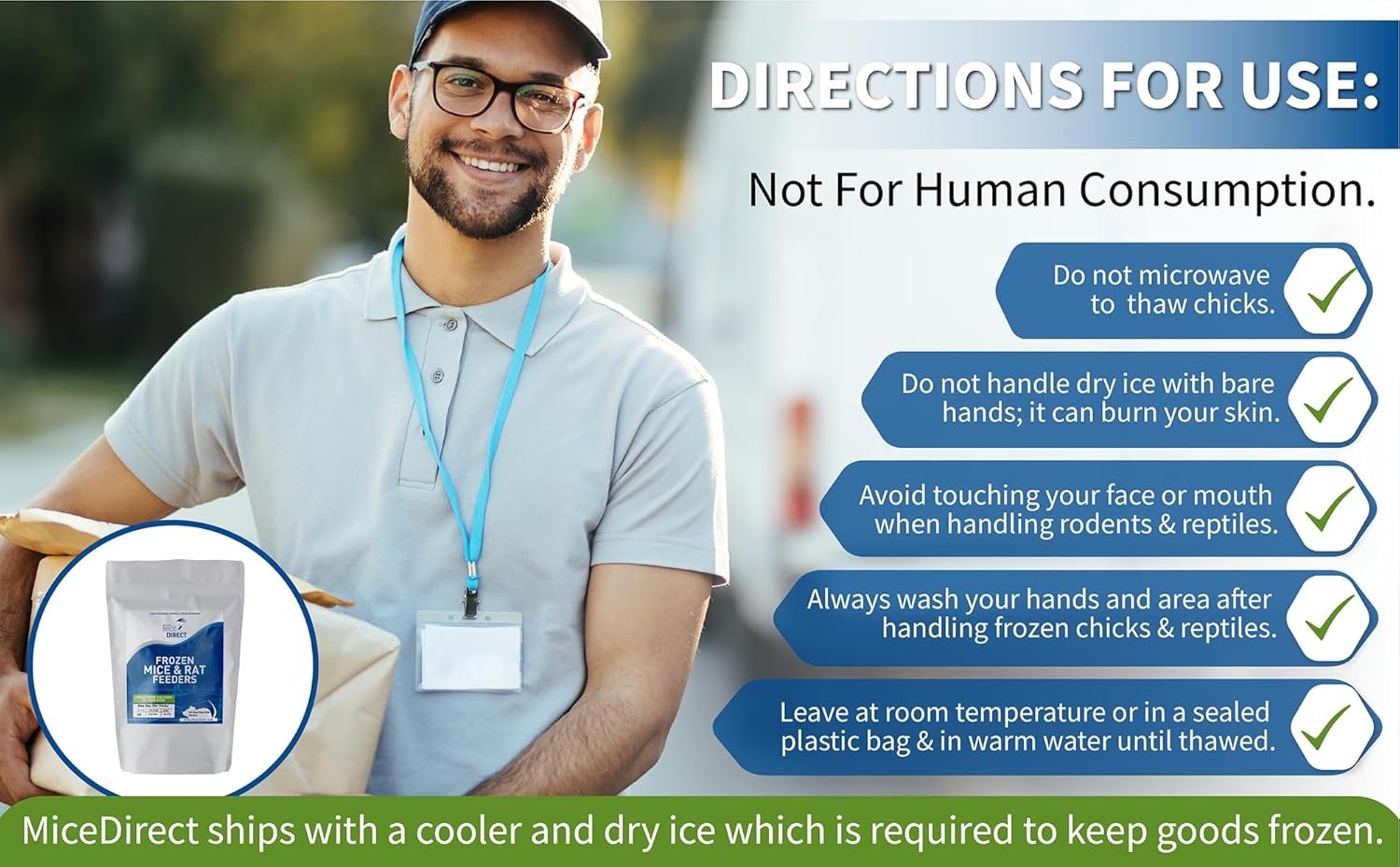 MiceDirect 40 Frozen One Day Old Chick Feeders Snake Food for Arboreal Species Adult Ball Pythons Monitors (1.5-2 in) (Pack of 40) (1120 Grams Min)