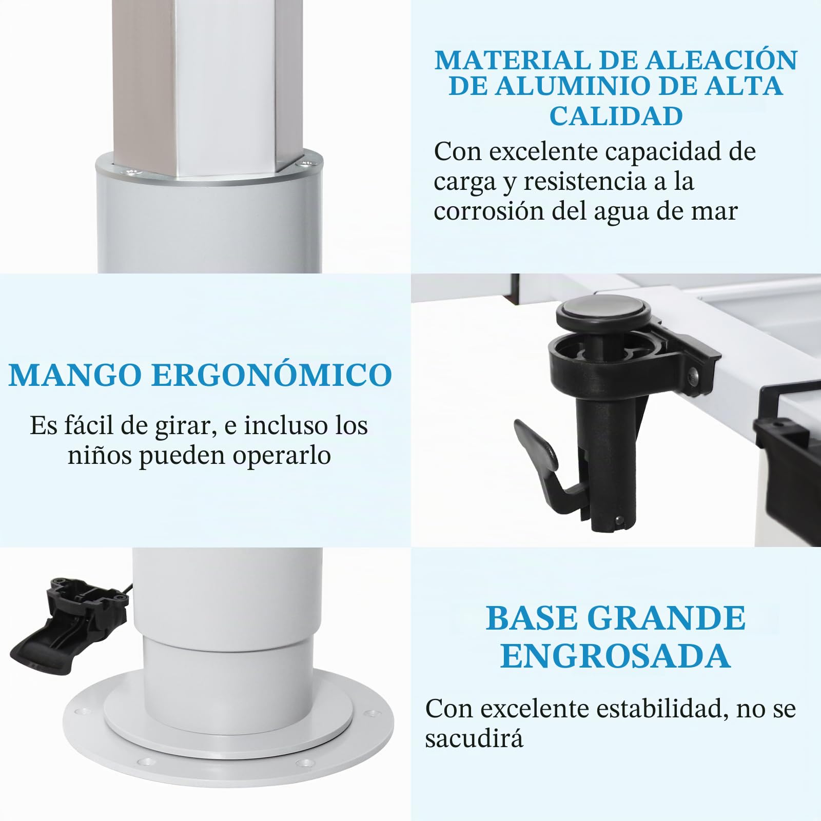 Pie de pie ajustable para mesa de caravana con elevación de gas, soporte neumático basculante