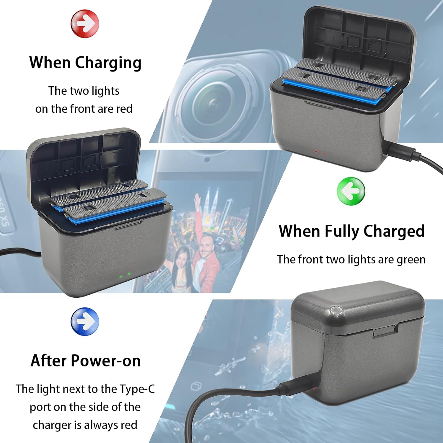 for Insta 360 X5 Battery Charger: Compatible with Insta360 X5 Ultra Extra Battery Replacement Bundle 2800mah with Charging Case Fast Dual Camera Rechargeable Batteries Charger Hub 2 Pack