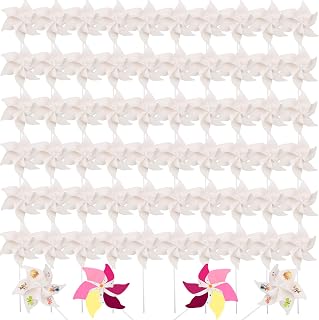 64 Pcs DIY Paper Pinwheels Craft White Blank Pinwheels Handmade Paper Pinwheels Bulk Kits for Kids Graffiti Art Craft Project