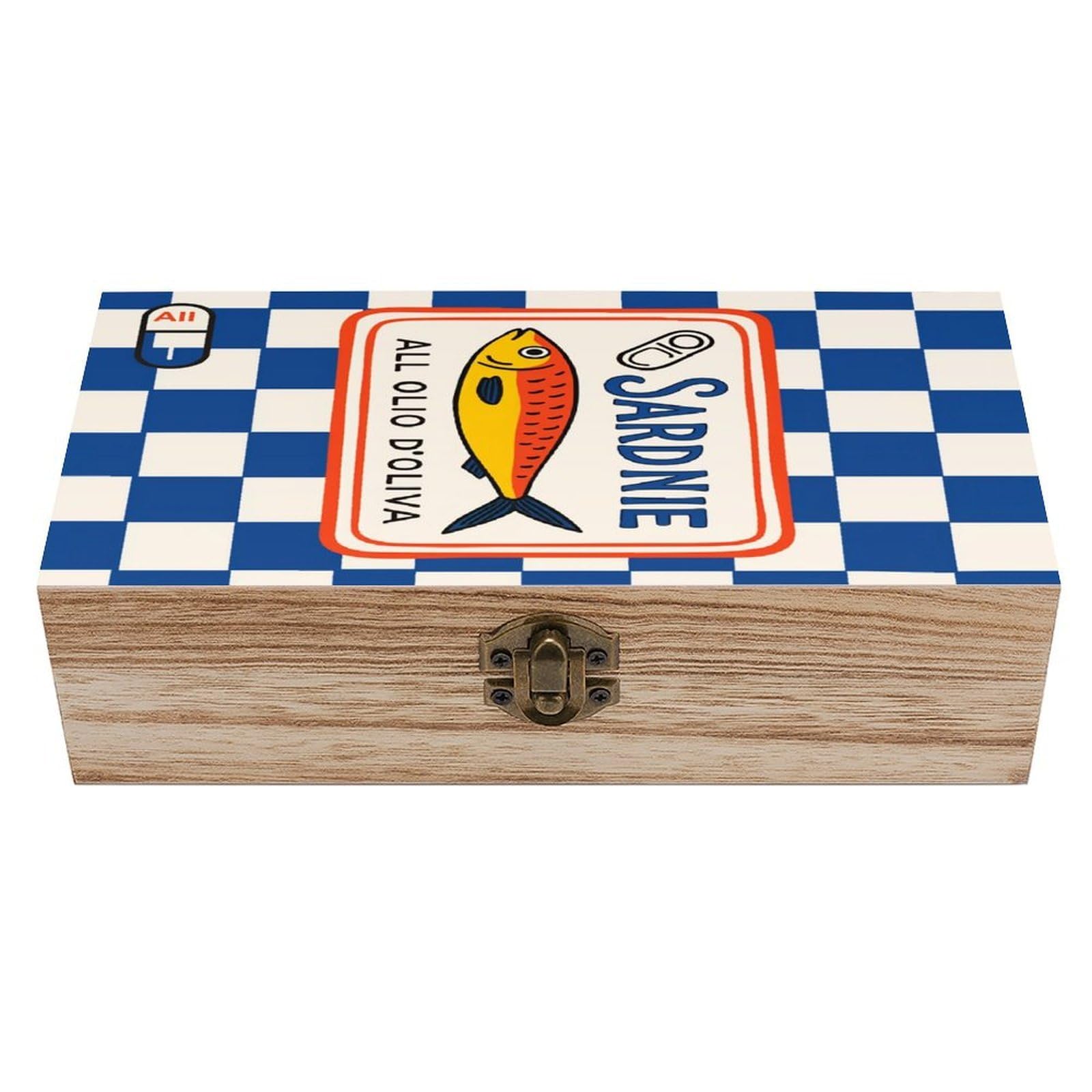 asbwuo Sardines Vintage Wooden Keepsake Box