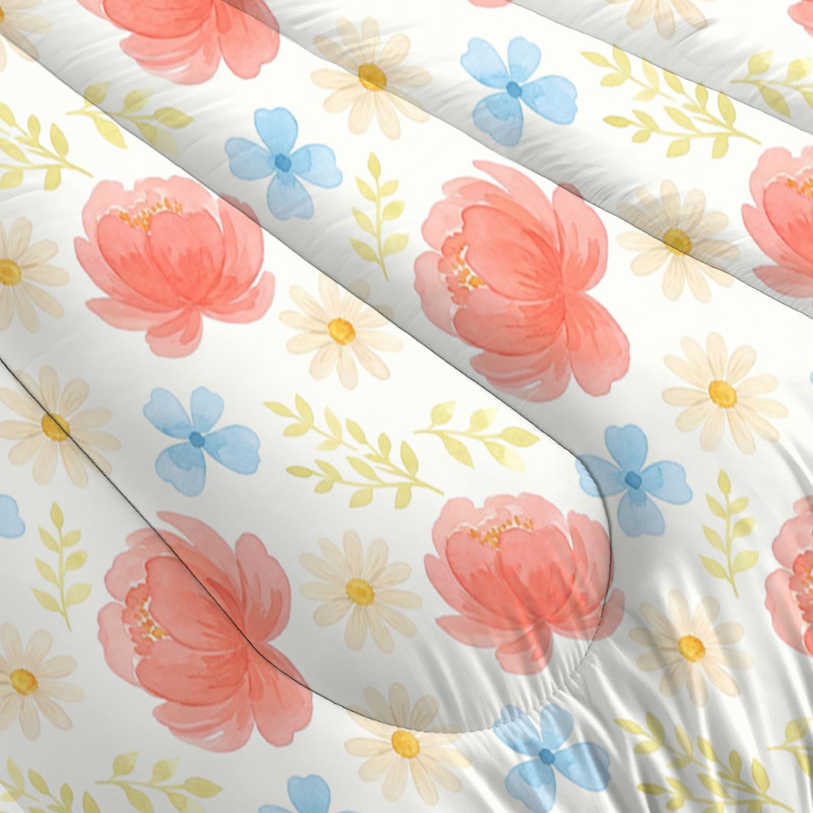 Trapunta Romantico Motivo Floreale Ad Acquerello, Piumino Singolo 4 Stagioni | 140X200 Cm Con Federa 50X80, Piumone Leggero In Microfibra, Trapunta Reversibile Piante Rurali, Persia
