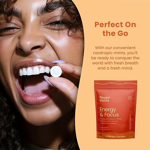Miniatura 5 de Neuro Mints  Mentas energéticas nootrópicas con cafeína  40 mg de cafeína + 60 mg de L-teanina + vitaminas B para energía y concentración  Sin