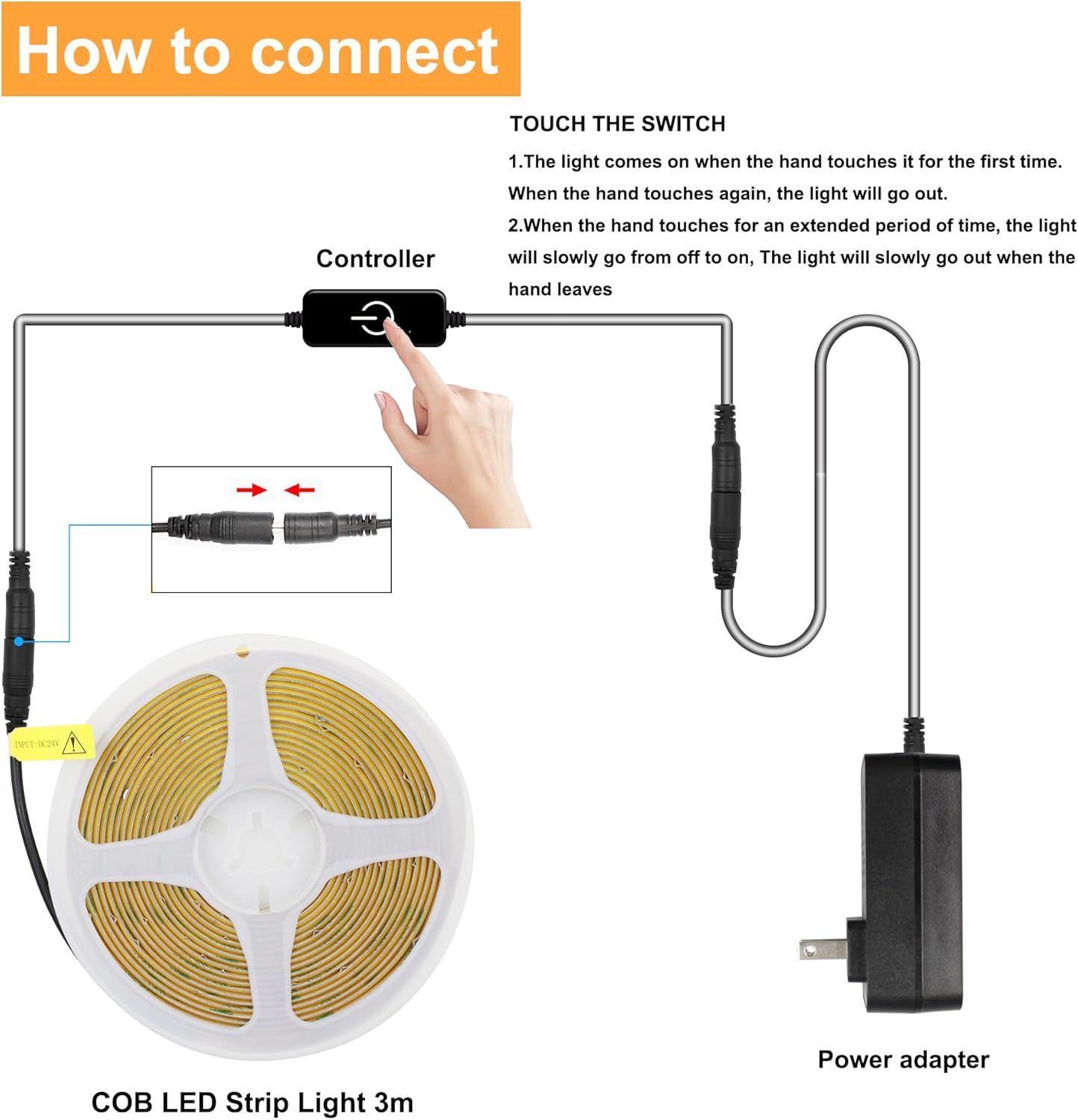COB LED Strip,LED Strip Lights 3M/9.84ft,Touch Dimmable LED Strips,CRI90+,2700K Warm White cob led,960LEDs,24V LED Tape Lights,Indoor for Bedroom, Kitchen, TV, Mirror,Cabinet - Image 3