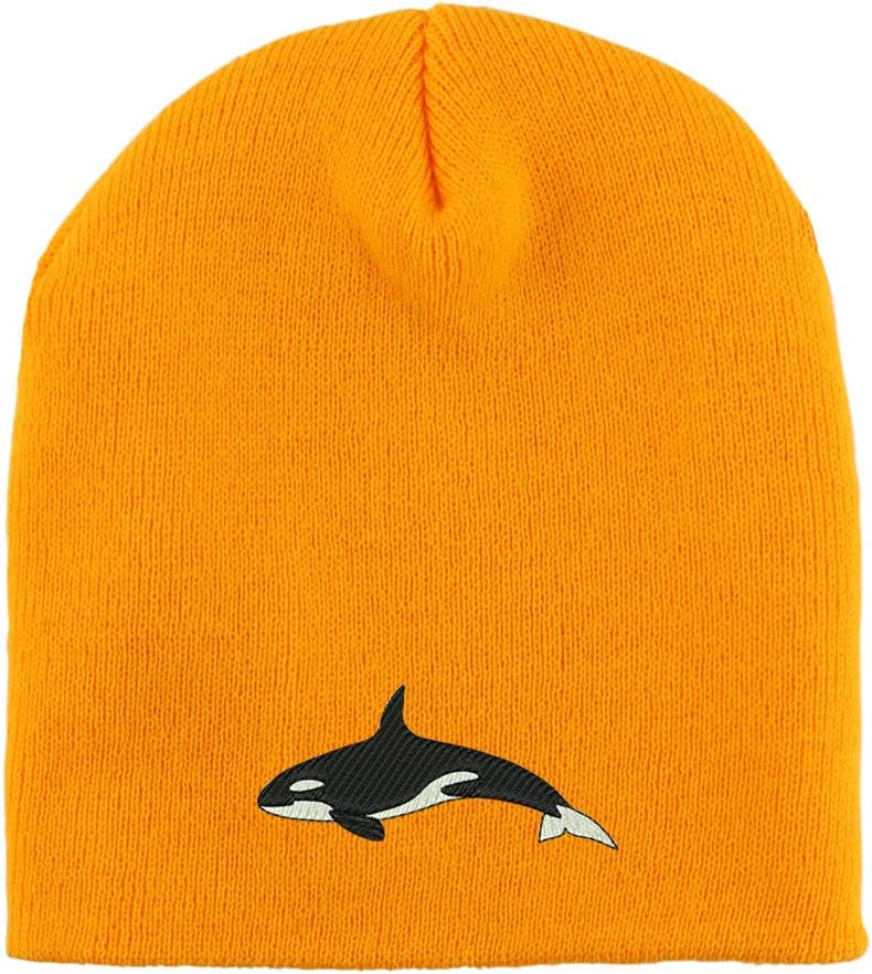 Trendy Apparel Shop Orca Killer Whale Embroidered Made in USA Short Acrylic Knit Winter Beanie Hat