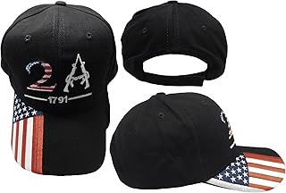 2A 2nd Amendment 1791 USA Flag On Bill Black White 100% Cotton Adjustable Embroidered Hat Cap