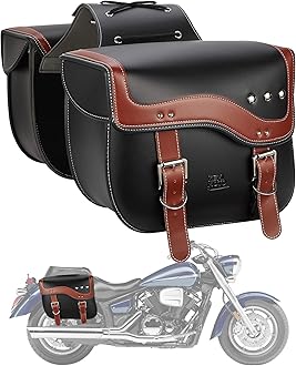 KEMIMOTO Motorcycle Saddlebags, 30L Large Capacity Saddle Bags Motorcycles, PU Leather Motorcycle Luggage Bag for Sportster Softail Dyna V-star Shadow, Universal Motorcycle Accessories, Brown