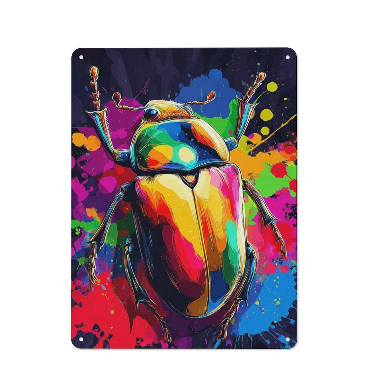 Junmoney Colorful Beetle Artwork -3 Rustic Metal Plaque 40X30cm For Hobby Room Or Studio, For Creative Interior Collectors