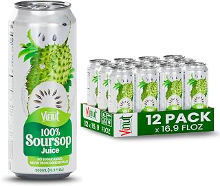 VINUT 100% Soursop Juice, No Added Sugar, Not From Concentrate, 16.9 fl oz (500 mL) Can, Pack of 12