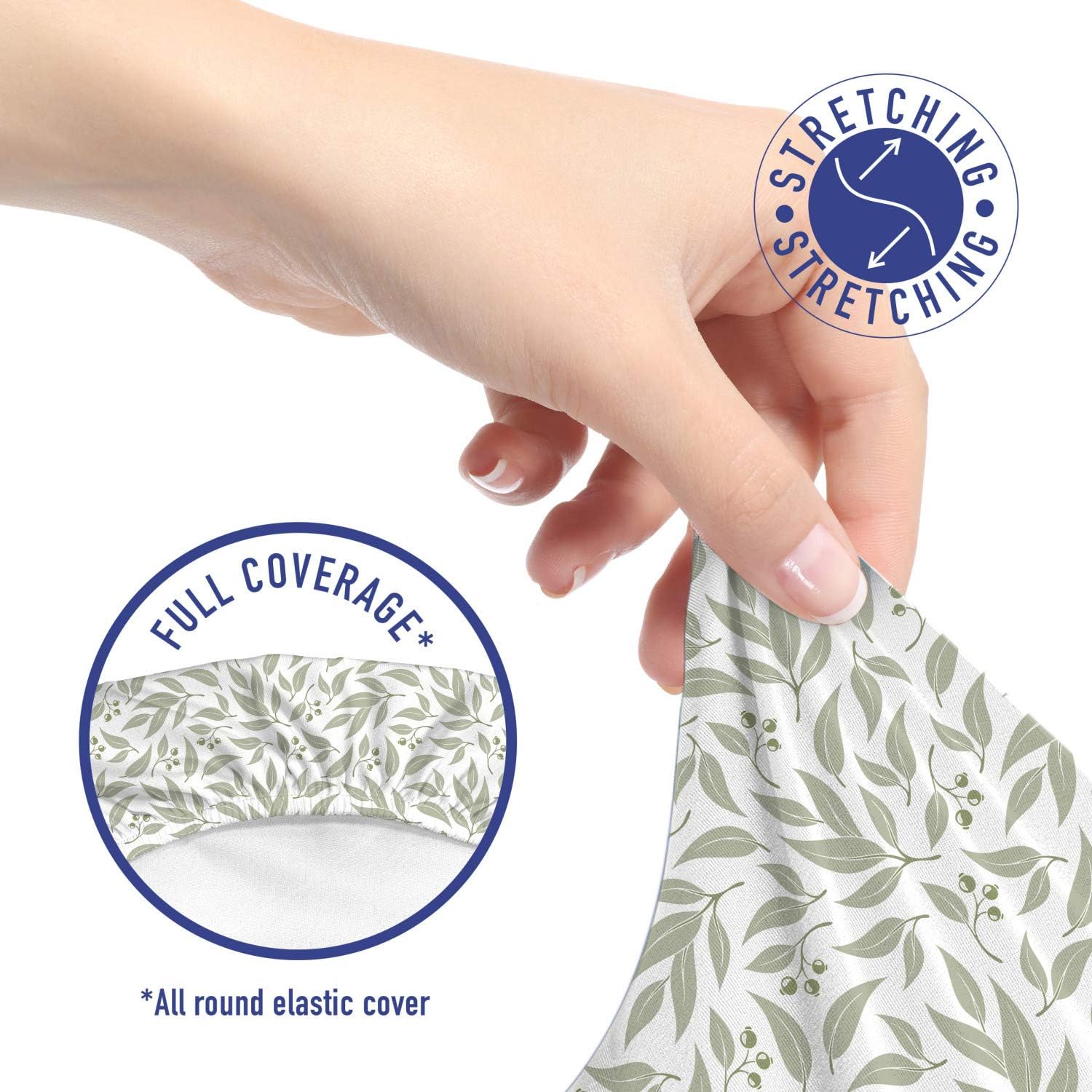 Lunarable Eucalyptus Office Chair Slipcover, Monochrome Design Plant Leaves Nature Elements Garden Art Repetition, Protective Stretch Decorative Fabric Cover, Standard Size, Khaki White