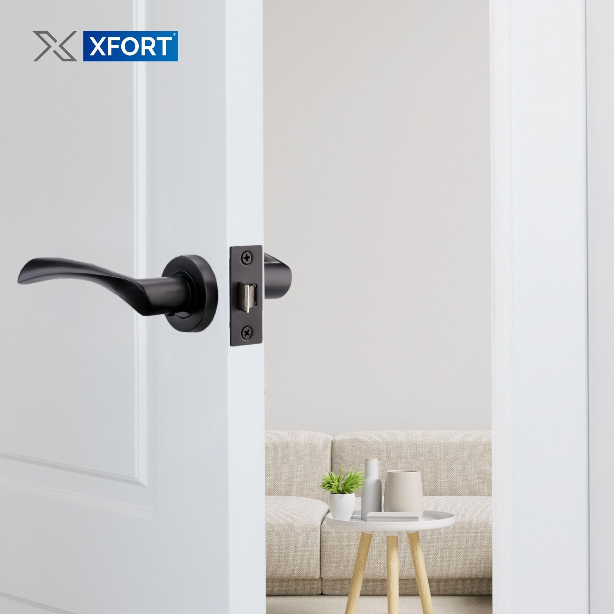 XFORT Rennes - Juego de 4 manillas de puerta de color negro mate, palanca trenzada en pestillo, juego de manijas de puerta interiores para el hogar y la oficina,moderno mango de puerta interior negro