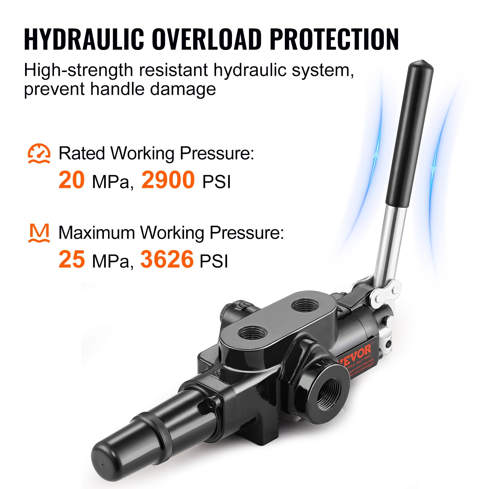 VEVOR Hydraulisches Holzspalterventil - 1 Spule, 25 GPM Wegeventil, 3626 PSI Laderventil, Joystick-Steuerventil für Kleine Traktoren, Lader, Holzspalter