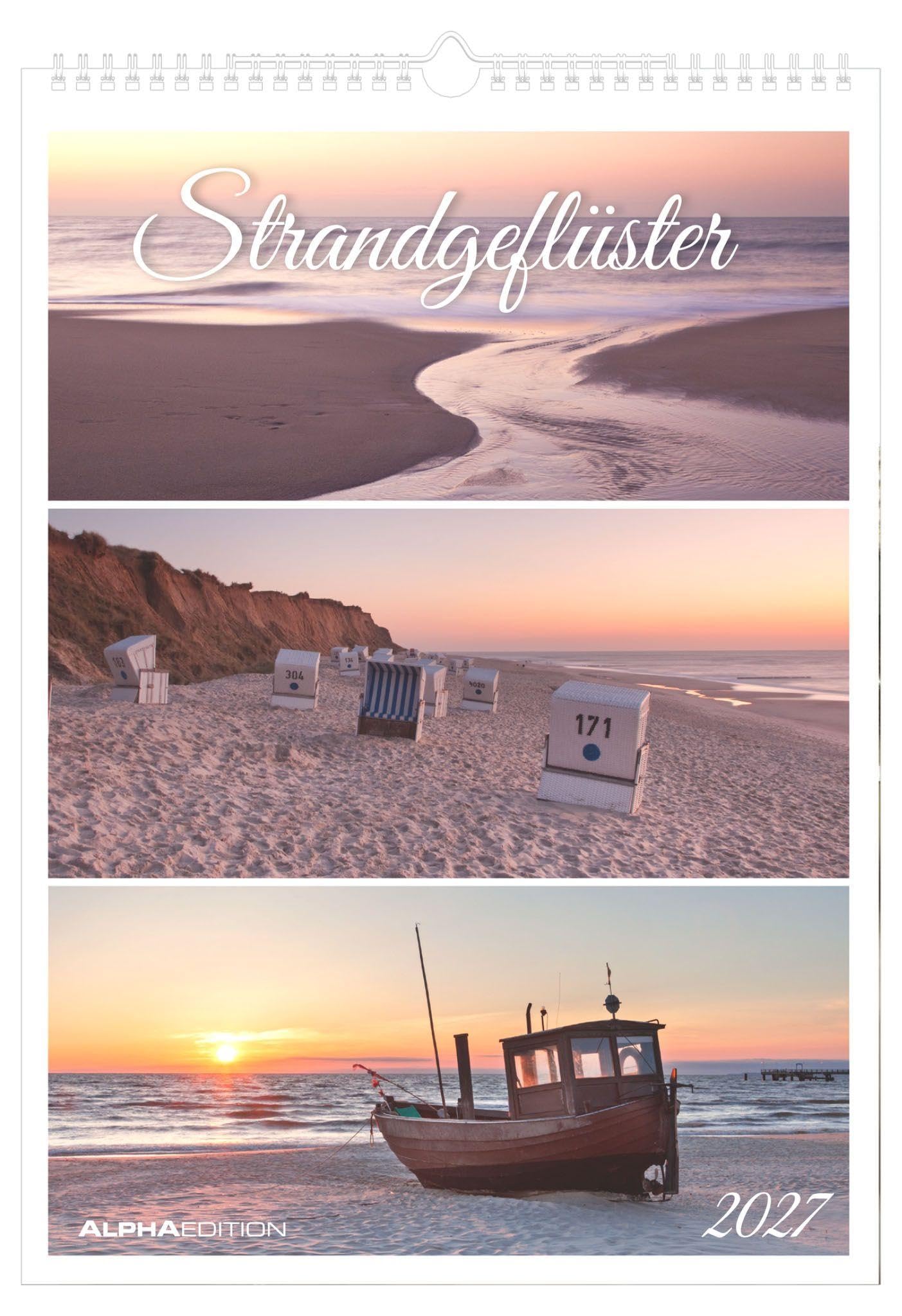 Strandgeflüster 2027: Wandkalender 29,7x42 cm mit 3 maritimen Fotos pro Monat, sprachneutralem Kalendarium und Spiralbindung