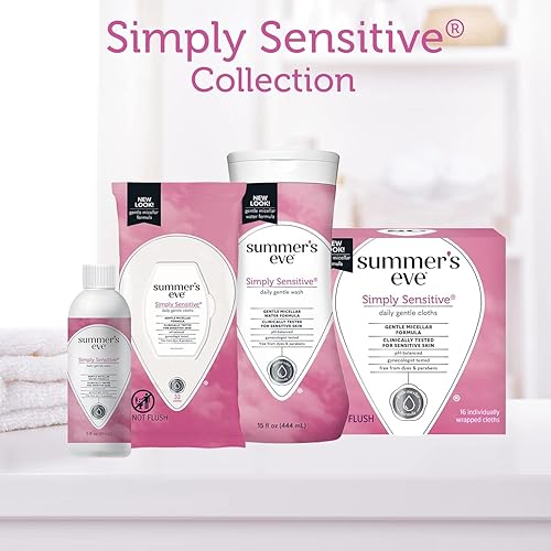 Miniatura 5 de Summer's Eve Simply Sensitive Daily Gentle - Toallitas femeninas, 32 unidades + tamaño de viaje de 3 onzas líquidas, paquete de 3