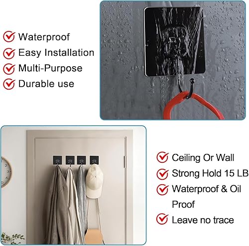 Miniatura 2 de 10 Pack Large Adhesive Hooks for Hanging 40lb(Max), All-Purpose Wall Hooks for Hanging Heavy Duty, Stainless Steel Towel and Coats Hook to use