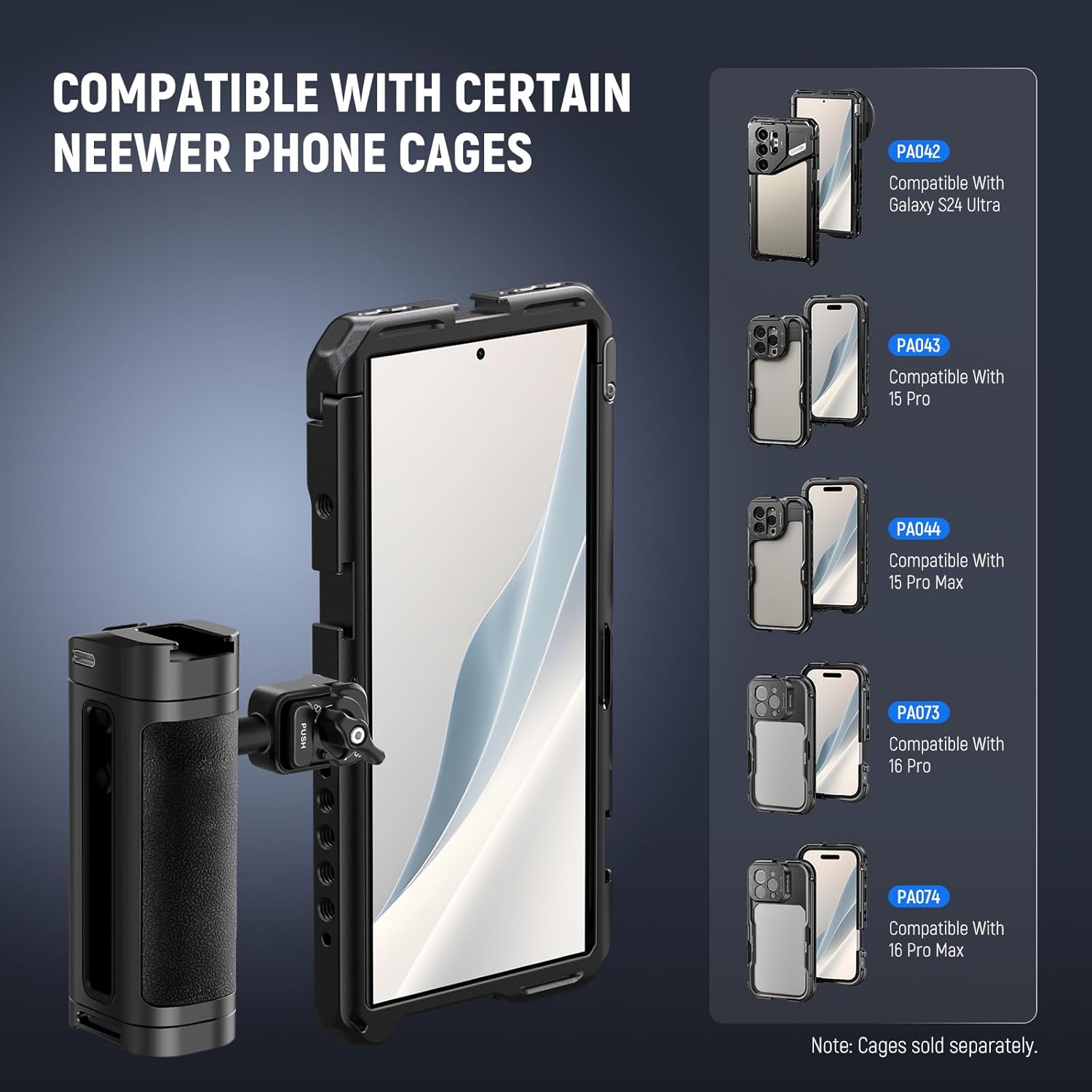 NEEWER Quick Release Side Handle with Bluetooth Remote Shutter Release, Cold Shoe, USB C Charging, Contoured Grip for Phone Cage Compatible with iPhone 16 Pro Max 15 Pro Max S24 Ultra, PA005E PRO
