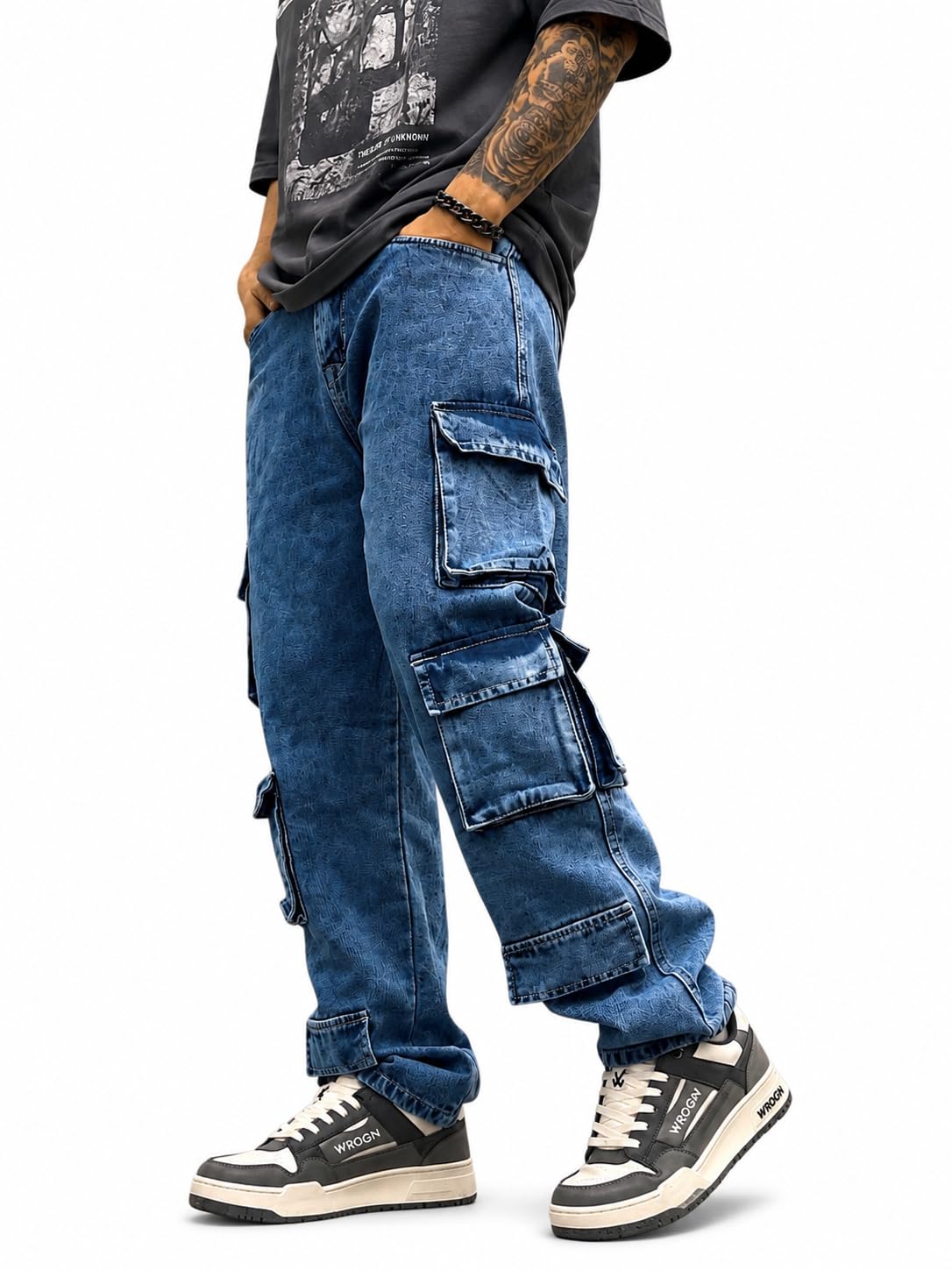styzon Men Cargo Denim Jeans Loose Fit | Stylish Streetwear Cargo Pant-picture-17