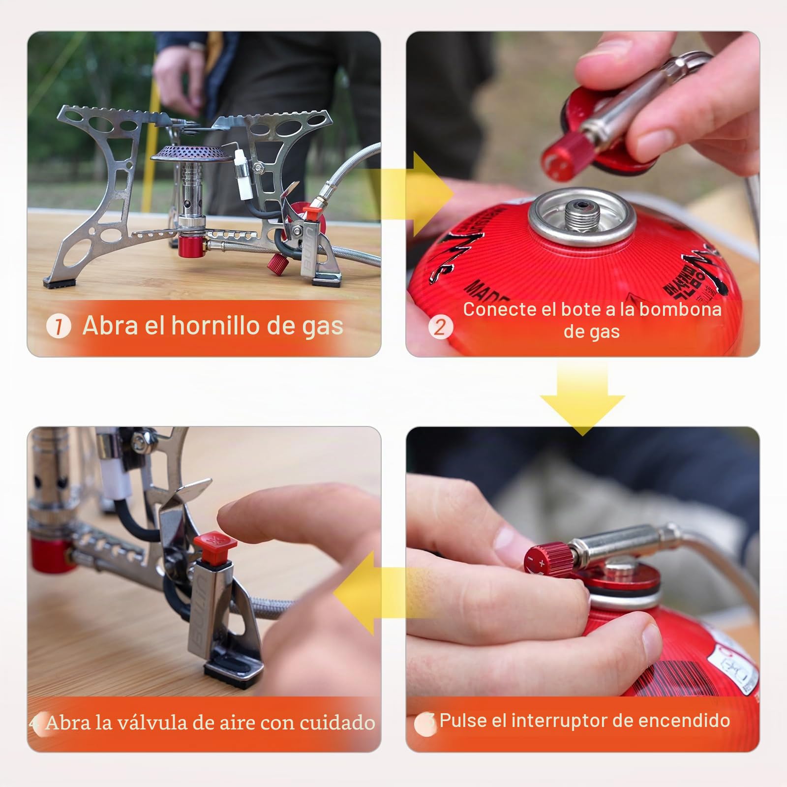 Bulin hornillo de Camping con Encendido piezoeléctrico, hornillo de Gas Plegable a Prueba de Viento, Ideal para Outdoor, Camping, Trekking, Senderismo y Picnic