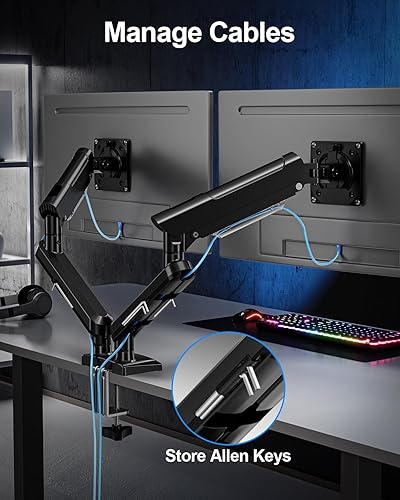 Miniatura 3 de Brazo de monitor doble para pantallas de computadora de 17 a 32 pulgadas, 22 libras por brazo, soportes de escritorio para monitor de movimiento