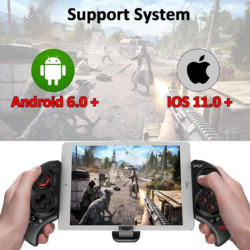 Megadream Bluetooth Játékvezérlő Android Telefonokhoz és Tabletekhez - Vezeték Nélküli Kontroller PUBG, Fortnite Játékokhoz, 10" Tartóval, F - FOR iOS
