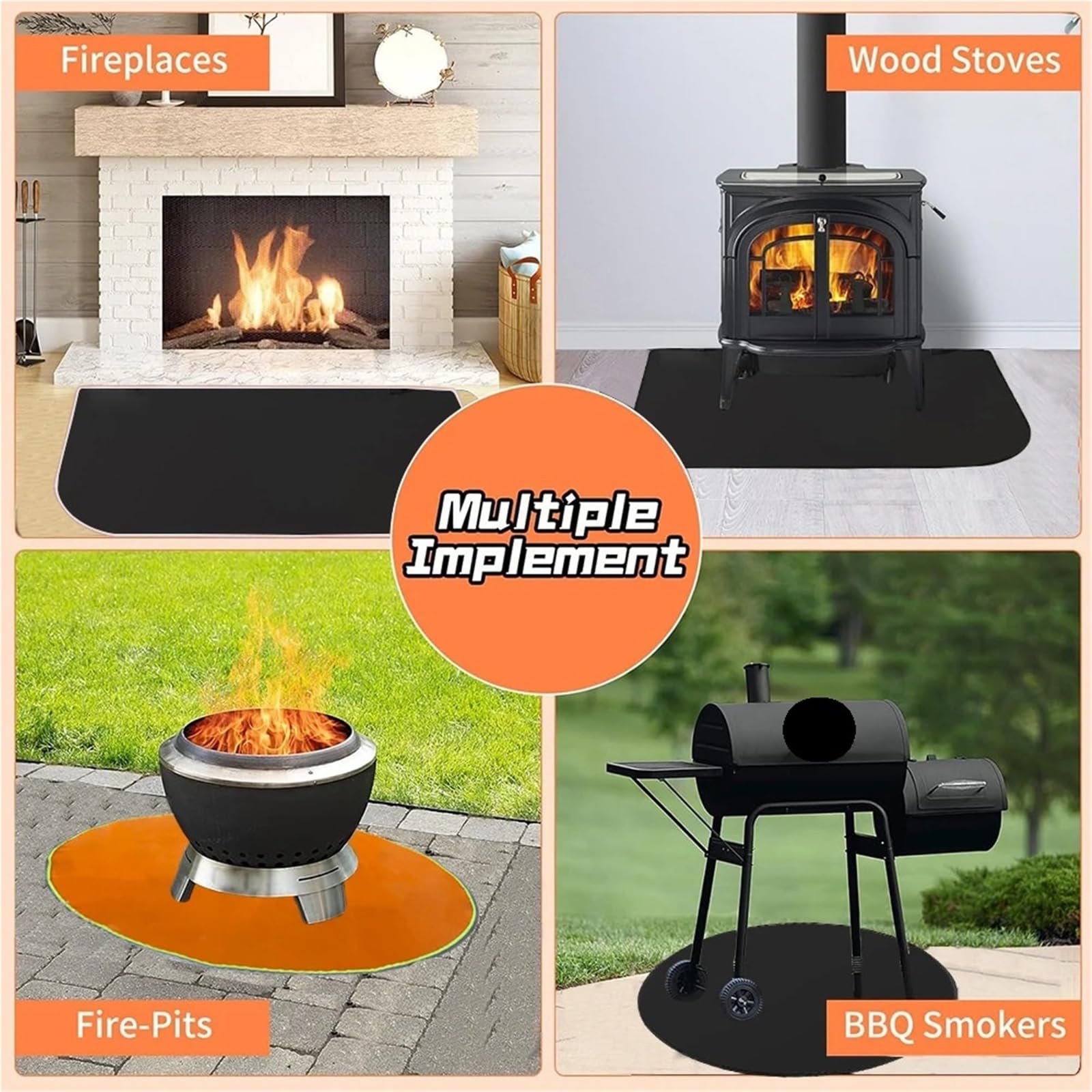Hearth Rugs Tappetino for camino resistente alle alte temperature in fibra di vetro a doppio strato for la protezione del pavimento in legno(90 * 90cm orange)