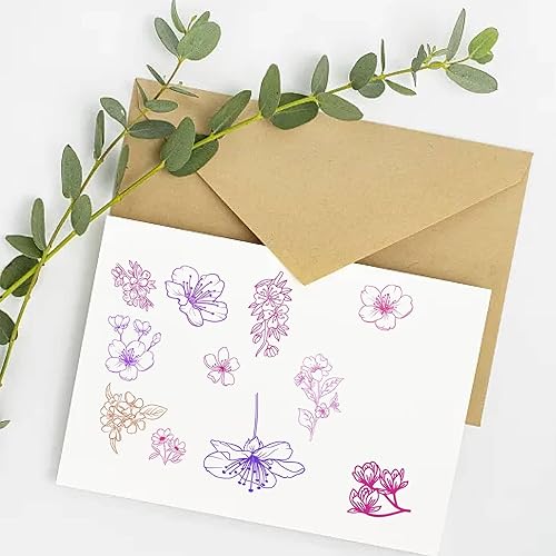 Miniatura 5 de CRASPIRE Sello de goma transparente con diseño de flores de cerezo y plantas retro, sello de silicona transparente Sakura para hacer diarios,