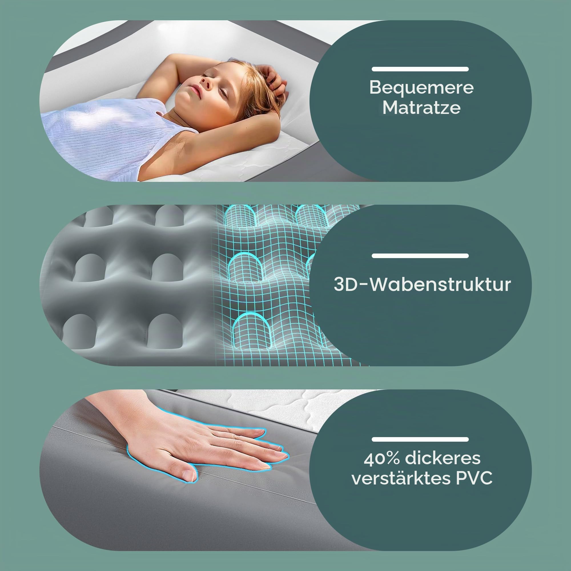 GloTika Aufblasbares Reisebett für Kleinkinder, tragbare Kinder-Luftmatratze mit Sicherheitsstoßstangen, ideal für Reisen, inklusive Pumpe und Tragetasche