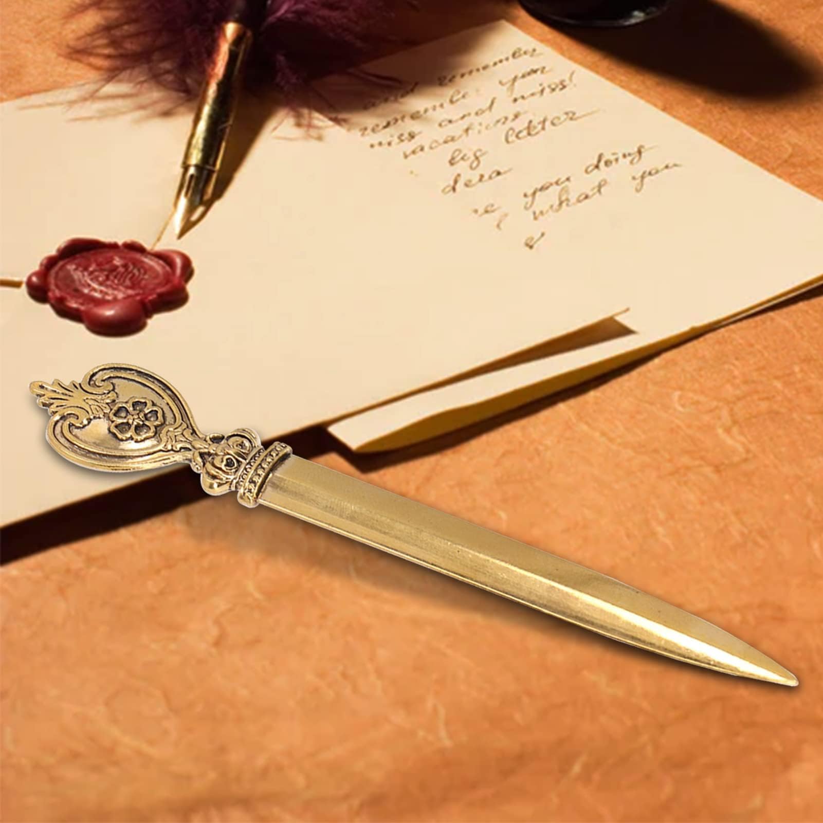 HERCHR Ouvre-Lettres Rétro en Métal Plaqué pour Bureau Maison