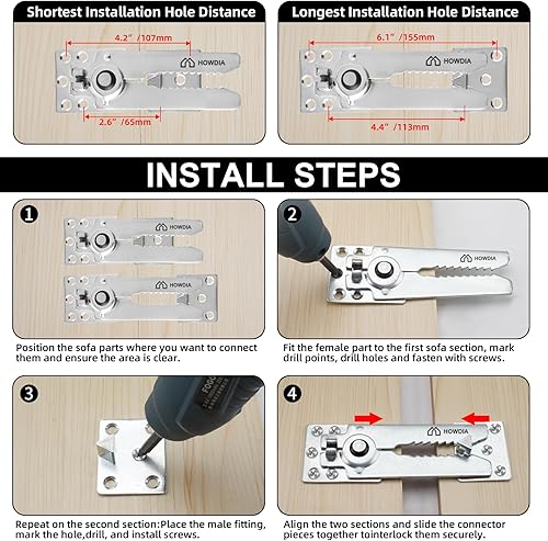 Miniatura 3 de HOWDIA Paquete de 2 tornillos para conectores seccionales de sofá, conectores de sofá resistentes para seccionales, abrazaderas de sofá para hacer