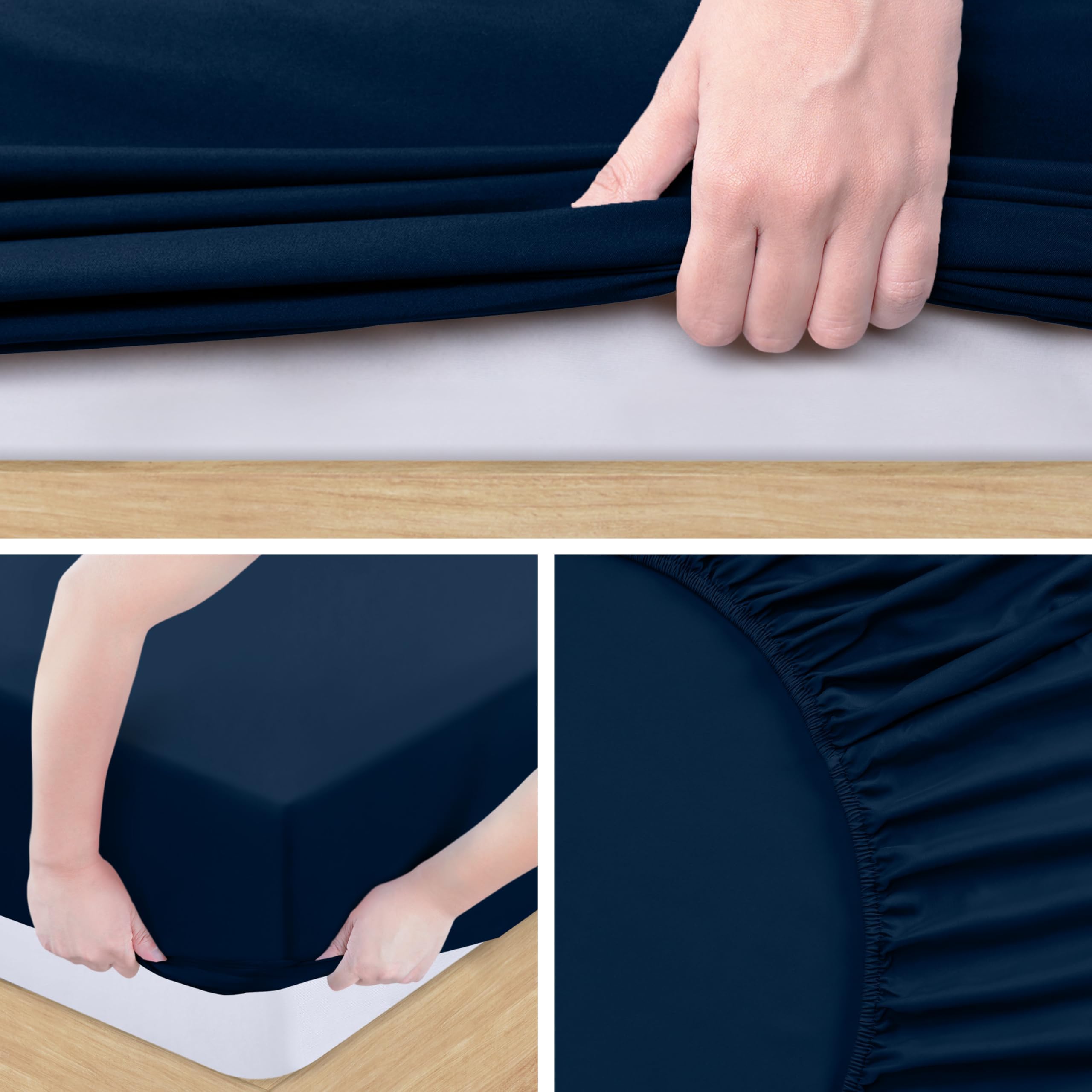 Utopia Bedding 4-Częściowy Haftowanych Zestaw Prześcieradeł 180x200 cm - Poliester Mikrofibra, Prześcieradło Dopasowane, Płaskie Prześcieradło I 2 Haftowane Poszewki Na Poduszki, Granatowy