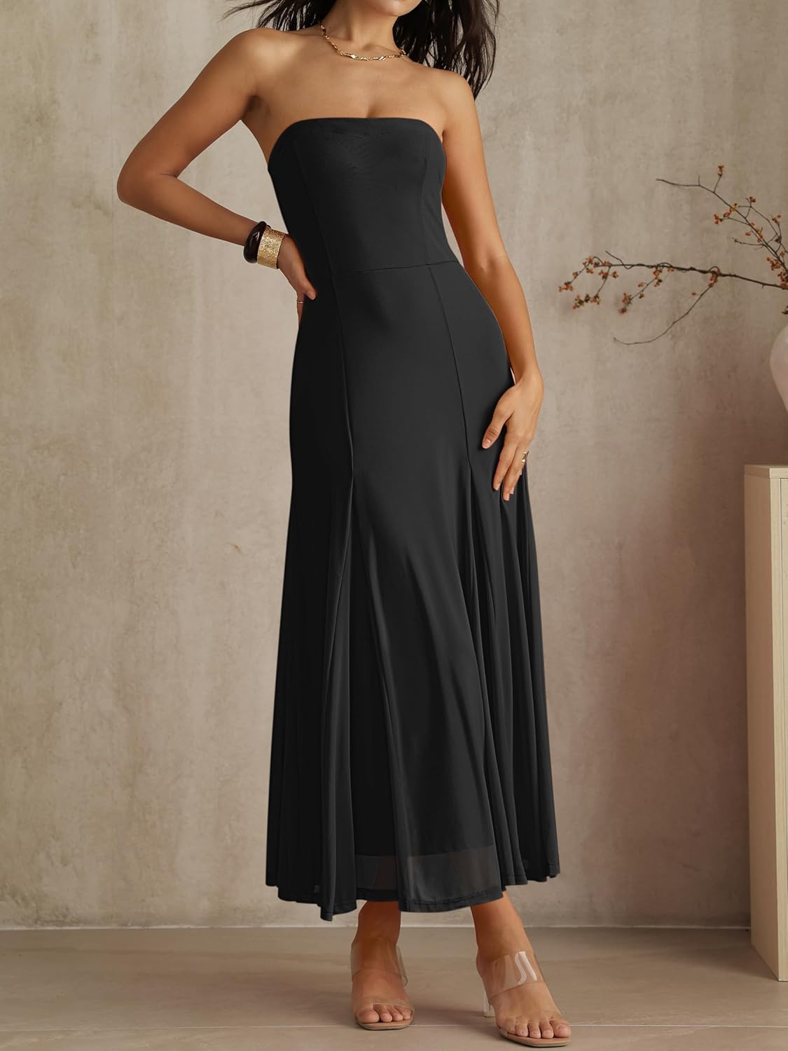 Caracilia Maxi Dresses for Women Formal Mesh Spaghetti Strap Cocktail Wedding Guest Party Floral Flowy Dress 2026 Summer - Image 6