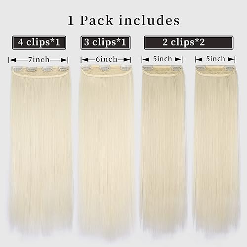 Miniatura 3 de Extensiones de cabello sintético con clip, largo y lacio, 4 piezas de extensiones de cabello natural de fibra rubia 613, de 20 pulgadas para mujeres
