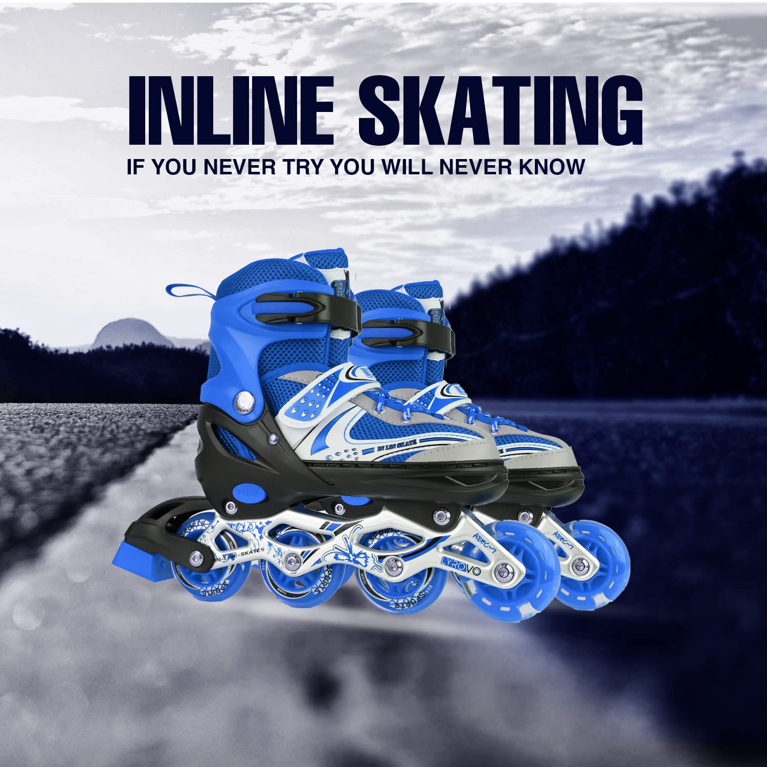 Lyrovo Adjustable Inline Skates Set for Boys Kids and Girls Skating (M, Blue) 7 71fZNBW24mL. SL1500