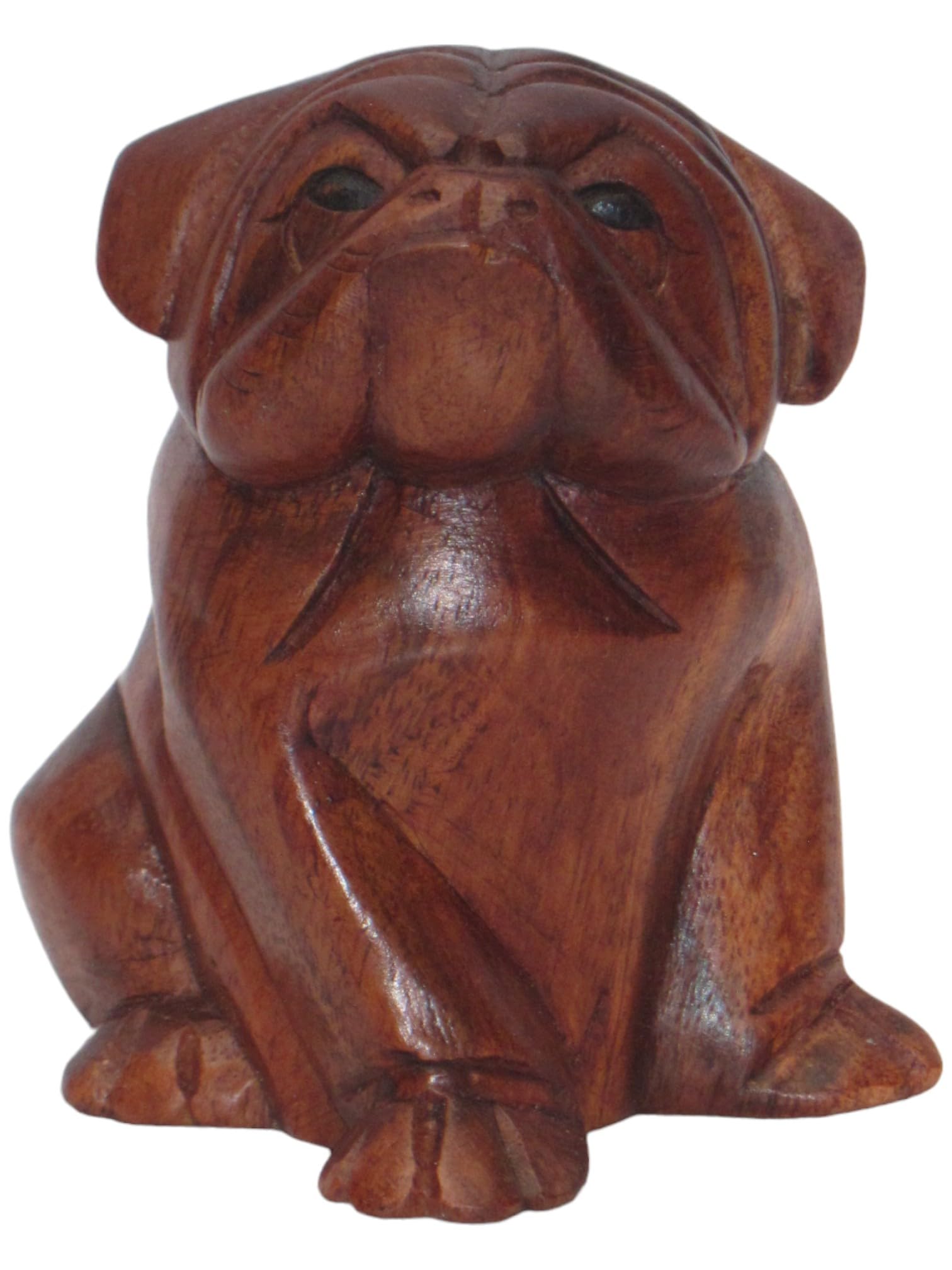 Brave Wings Hand Carved Wooden Dog ~ Loyal Patient Bulldog Waits For Mum And Dad ~ Ornament Sculpture Figurine Statue Unique Table Decoration Home Decor ~ 5287